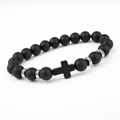 Obsidian Devotion Cross Bracelet