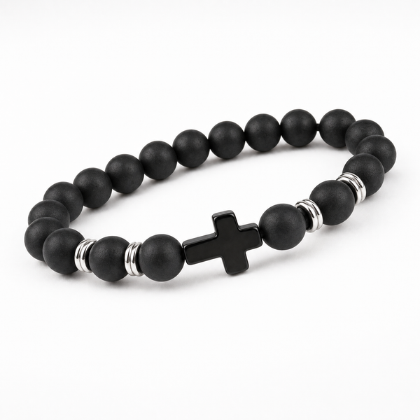 Obsidian Devotion Cross Bracelet
