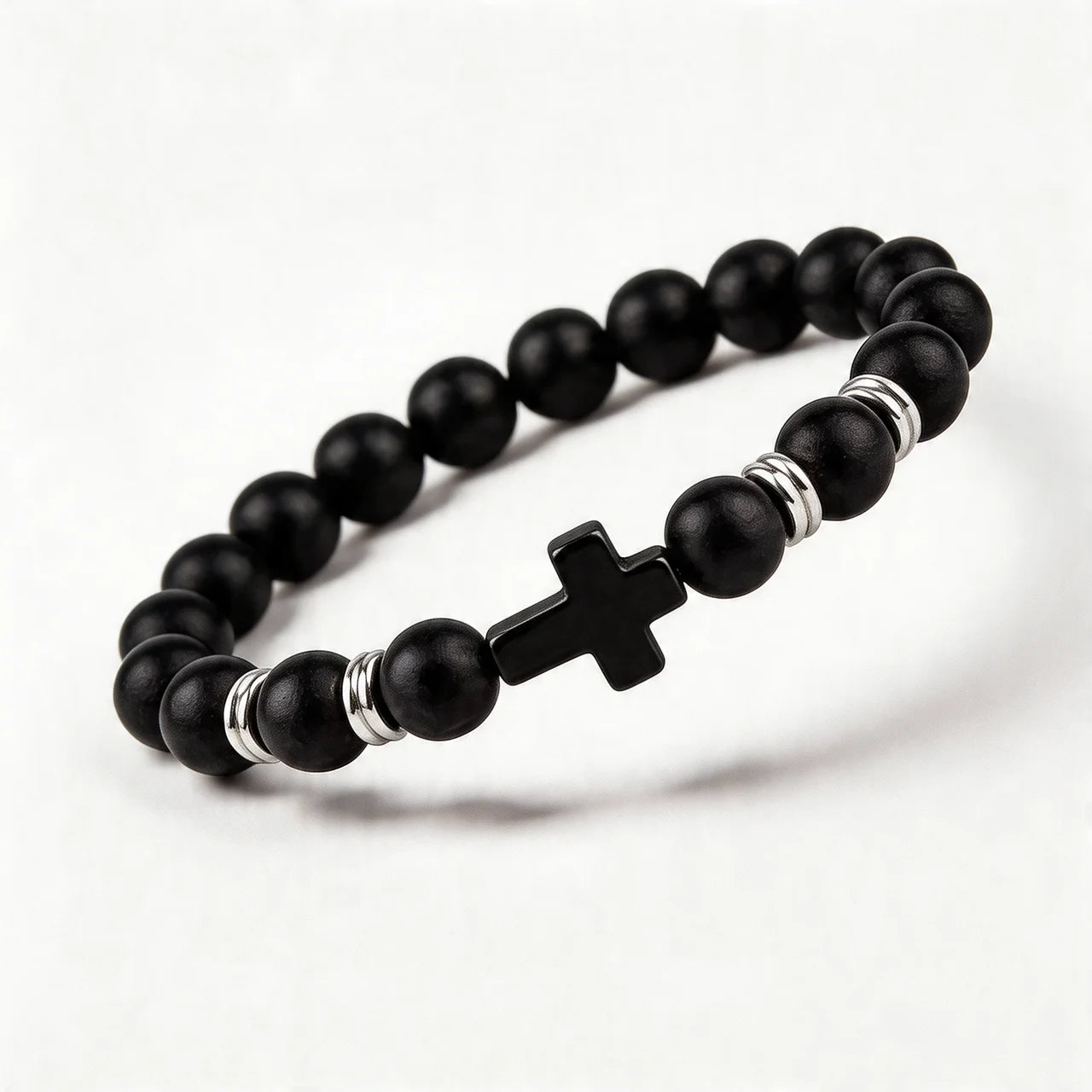 Obsidian Devotion Cross Bracelet