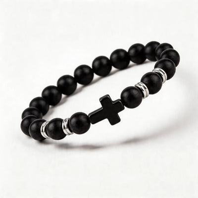 Obsidian Devotion Cross Bracelet