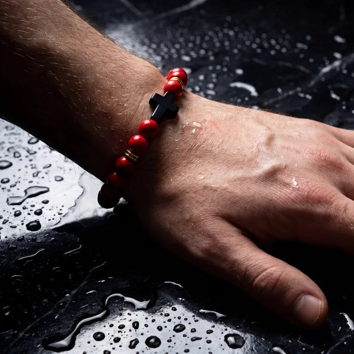 Crimson Faith Cross Bracelet