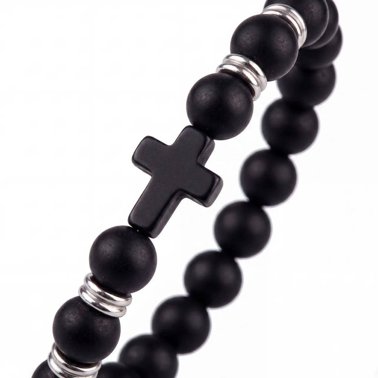 Obsidian Devotion Cross Bracelet