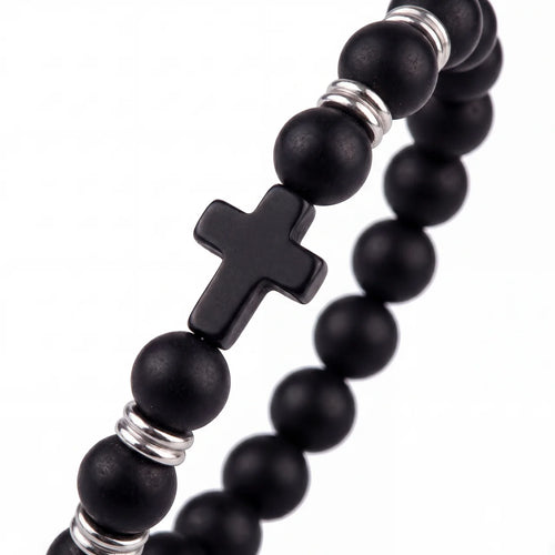 Obsidian Devotion Cross Bracelet