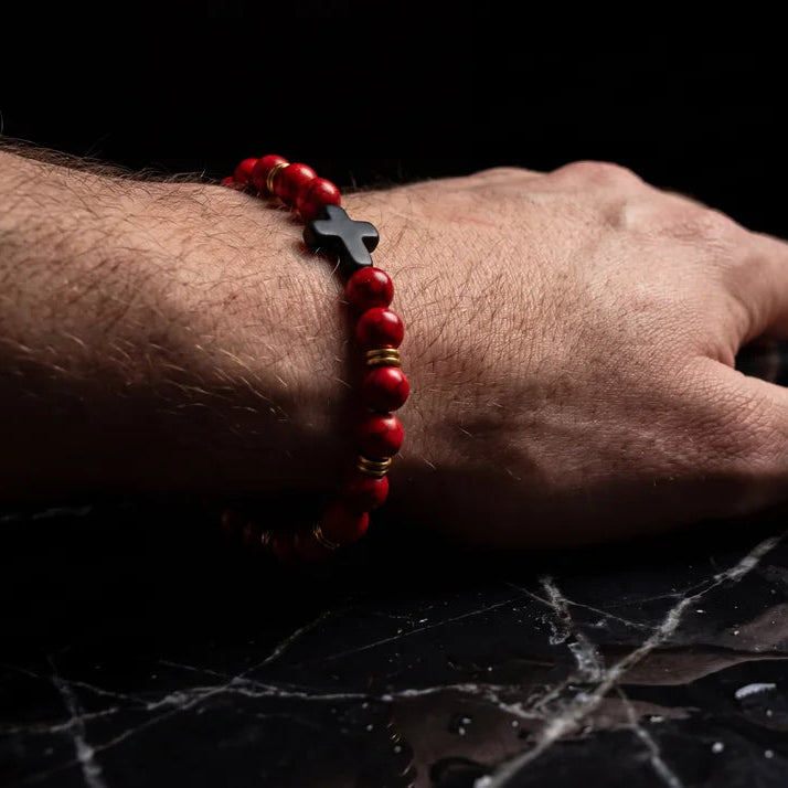 Crimson Faith Cross Bracelet
