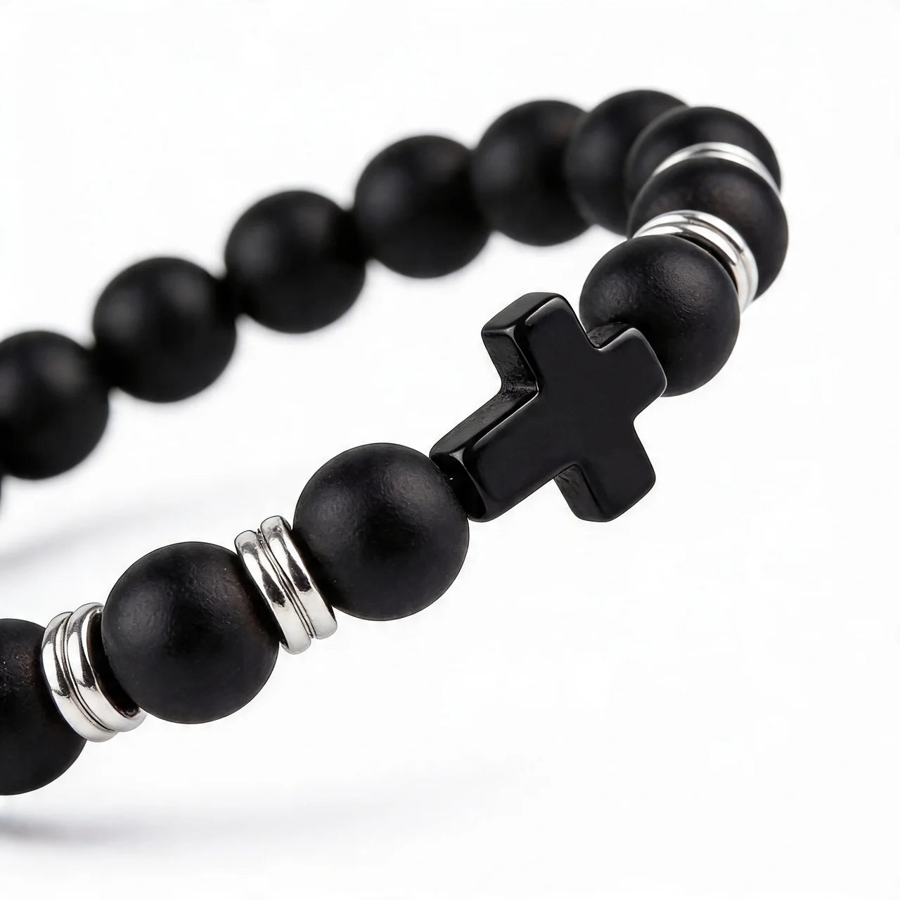 Obsidian Devotion Cross Bracelet