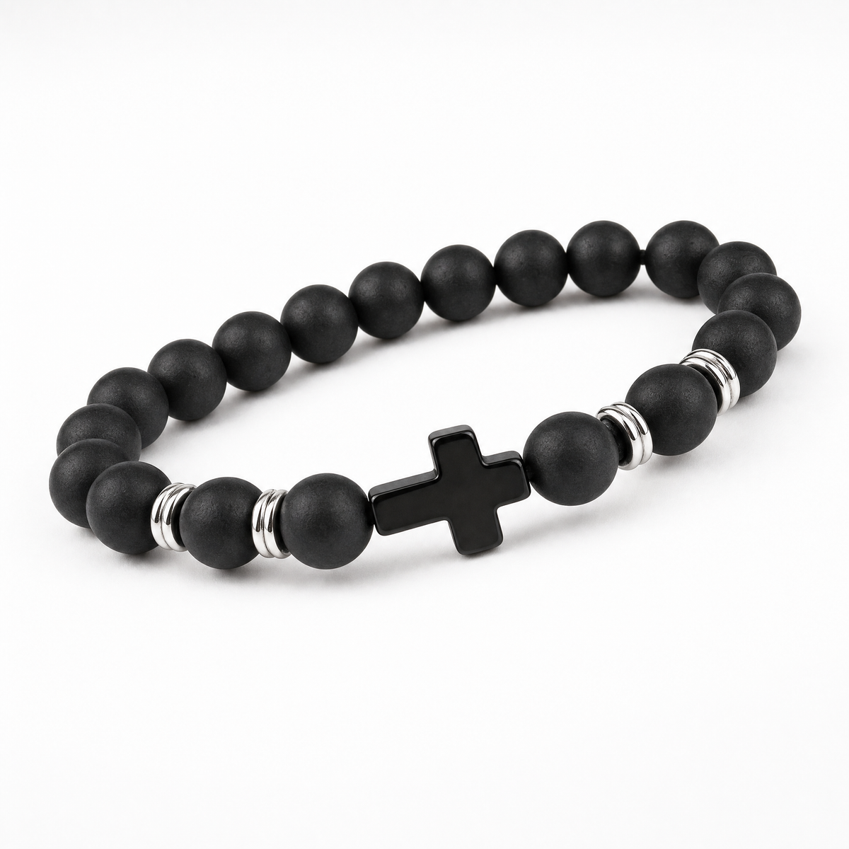 Obsidian Devotion Cross Bracelet