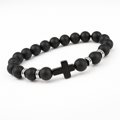 Obsidian Devotion Cross Bracelet