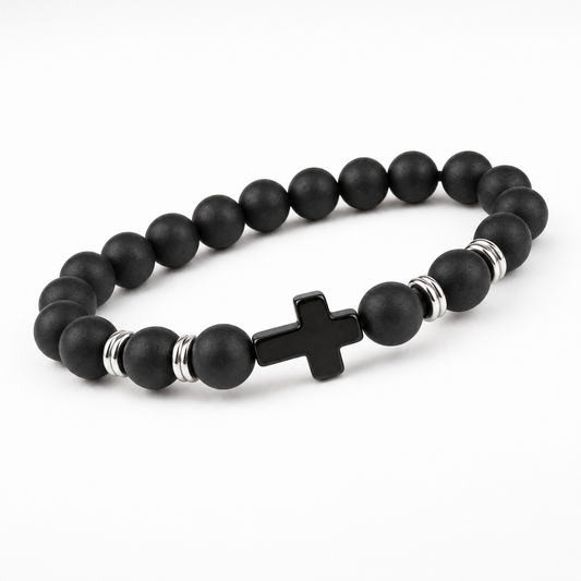Obsidian Devotion Cross Bracelet