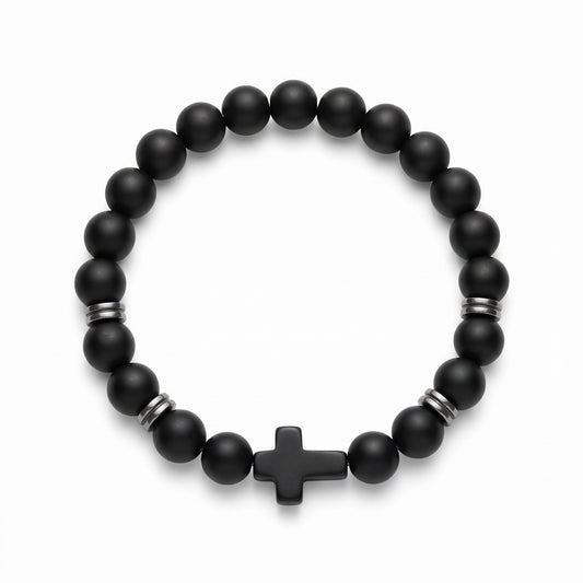 Obsidian Devotion Cross Bracelet by Allora Jewellery
