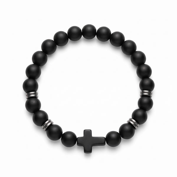 Obsidian Devotion Cross Bracelet