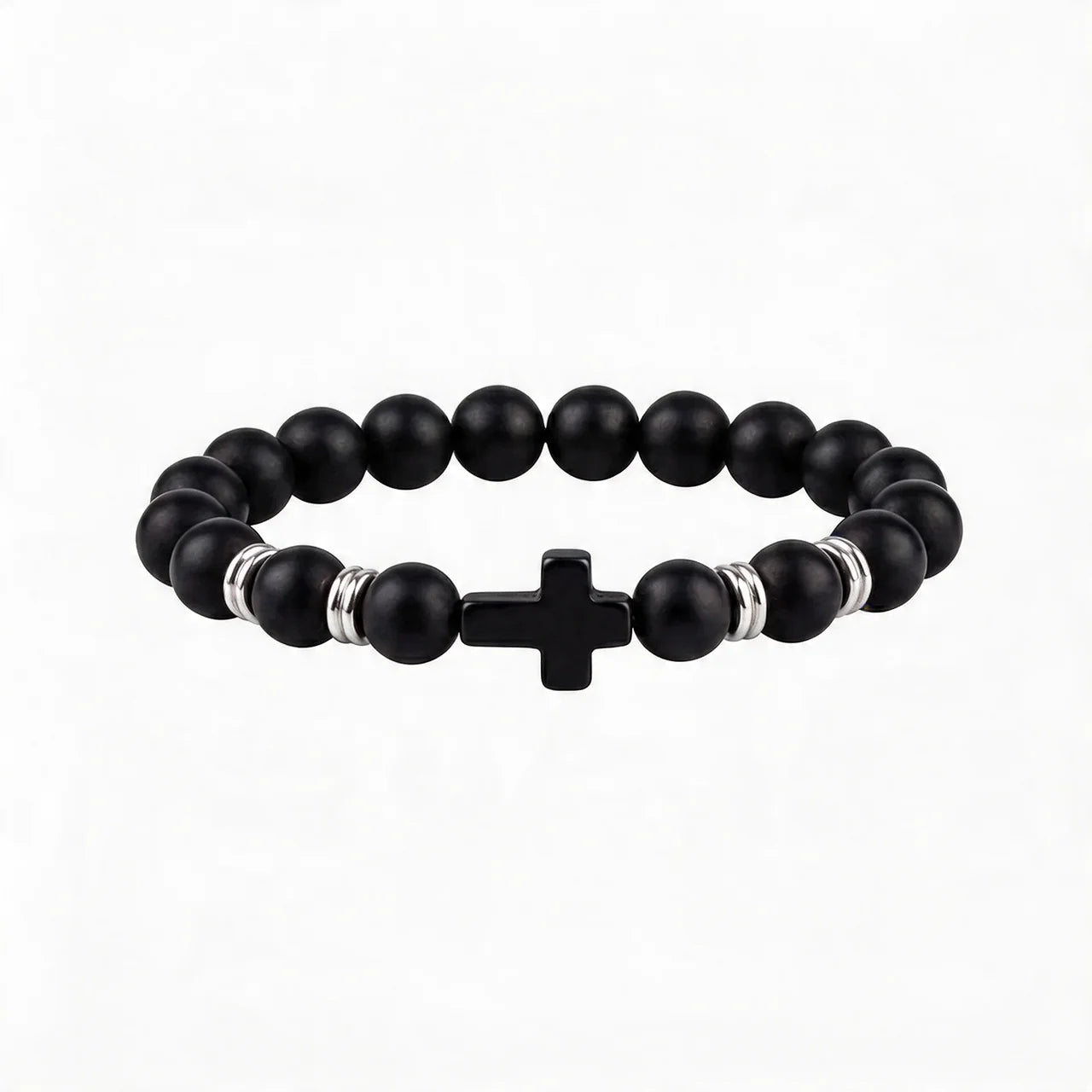 Obsidian Devotion Cross Bracelet